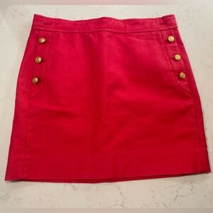 J. Crew Vibrant Red Mini Skirt with Gold Buttons